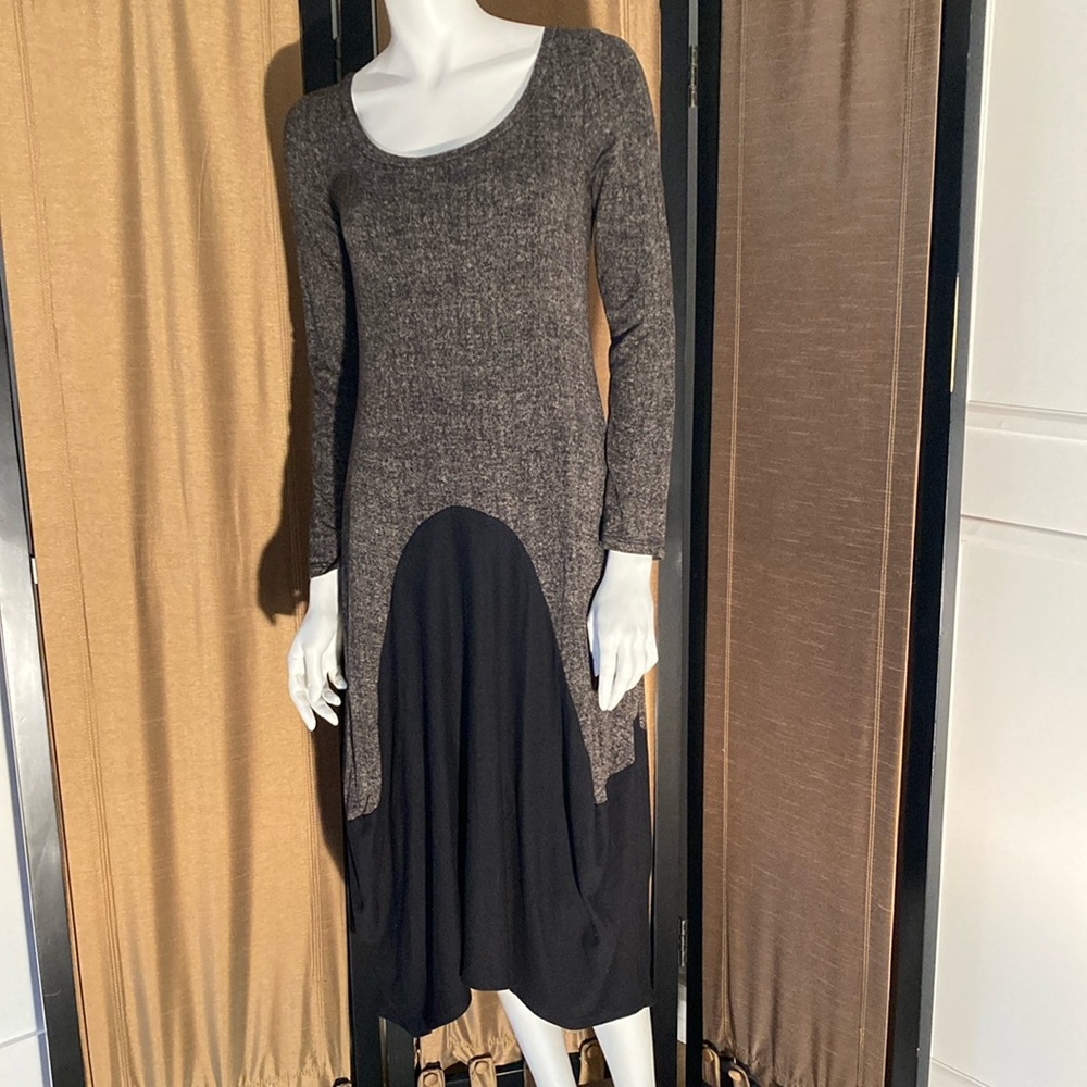 Ronen Chen Gray Long Sleeve Scoop Neck Dress